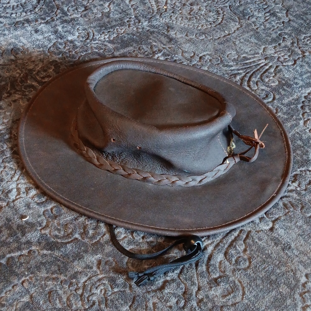 Vintage Mens MINNETONKA Brown Leather Cowboy Hat, The Fold Up Hat